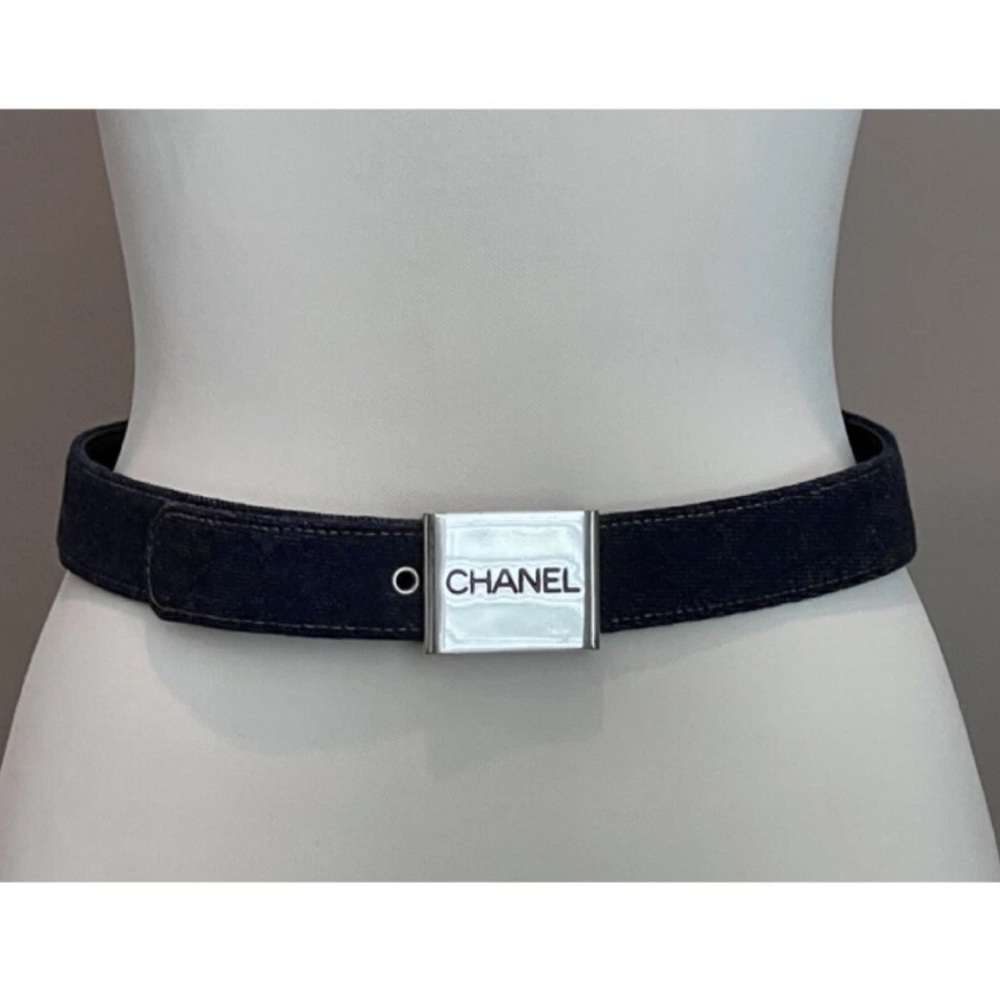 Rare Vintage CHANEL 1996 Kate Moss Fashion Show Belt denim navy blue 78cm  30”